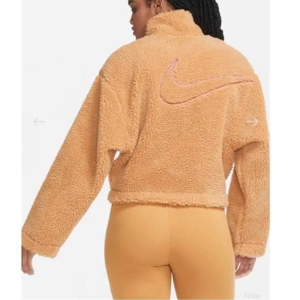 Nike Brown Sherpa Fleece Jacket Pink Embroidered Logo S Sold by Revolve - Picture 4 of 13